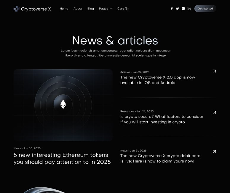Cryptoverse X - Blog V2 Page - Crypto Webflow Template
