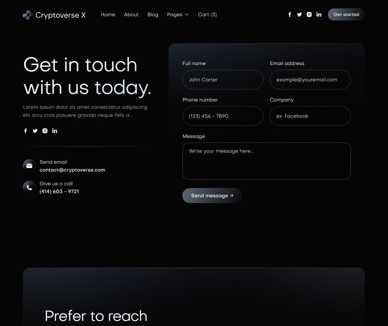 Cryptoverse X - Contact V1 Page - Crypto Webflow Template