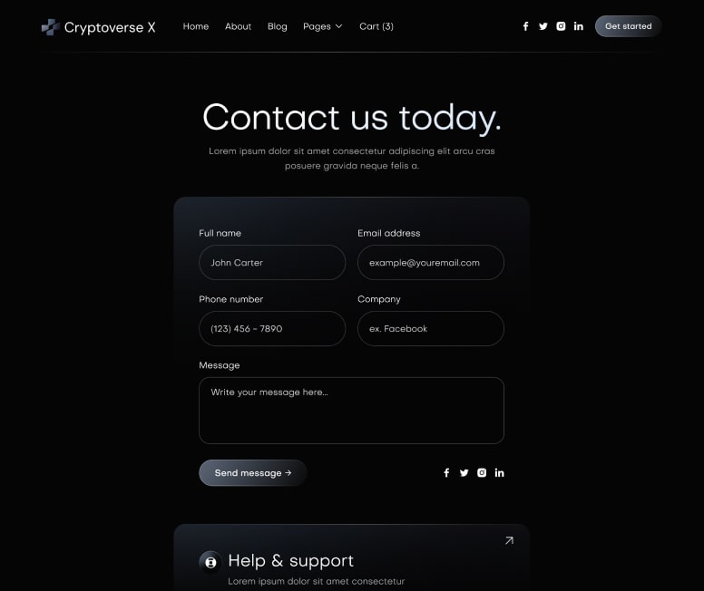 Cryptoverse X - Contact V2 Page - Crypto Webflow Template