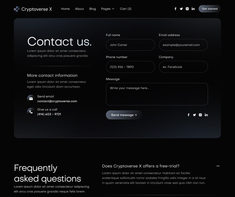 Cryptoverse X - Contact V3 Page - Crypto Webflow Template