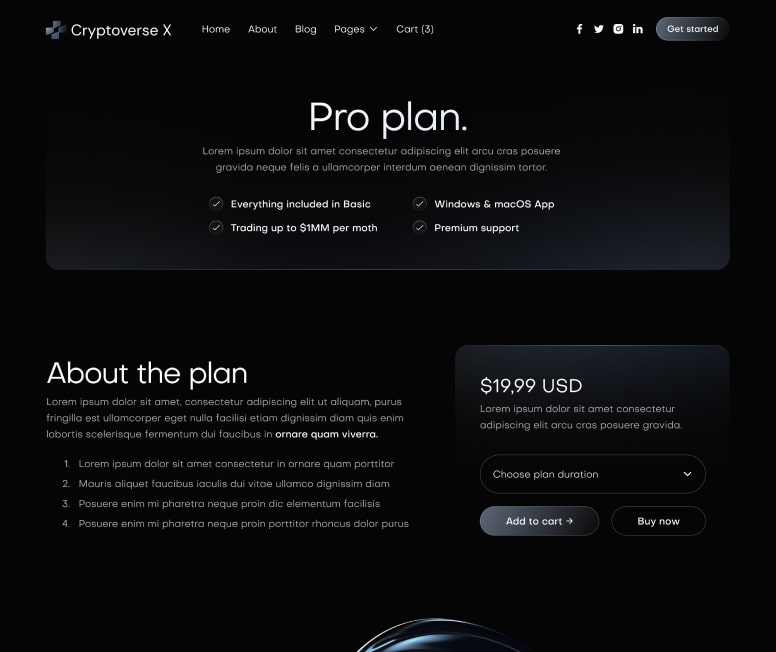 Cryptoverse X - Pricing Single Page - Crypto Webflow Template