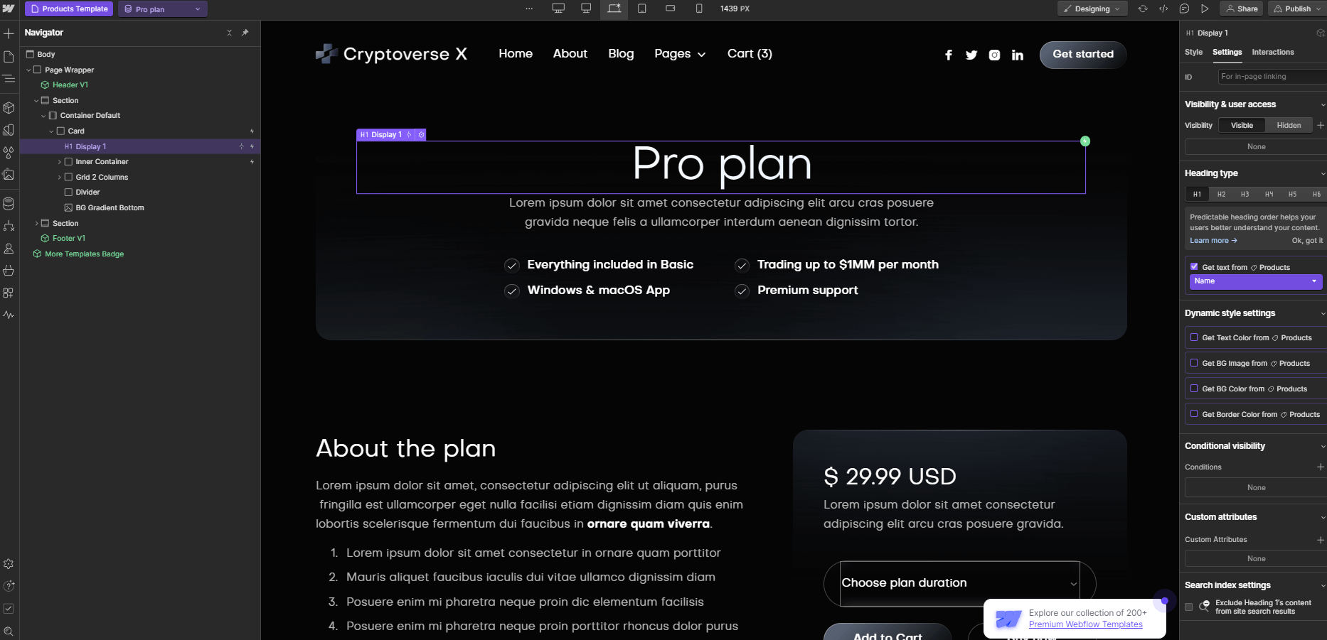 Ecommerce Page - Cryptoverse X  Webflow Template